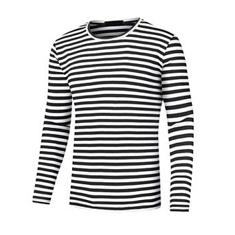 Striped T-shirt For Men's Casual Crew Neck Long Sleeves Basic Tee Tops