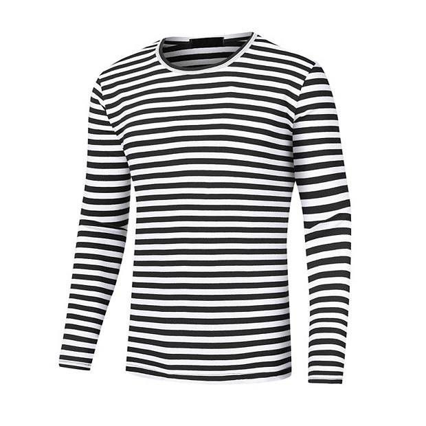 Striped T-shirt For Men's Casual Crew Neck Long Sleeves Basic Tee Tops