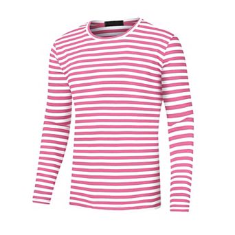 Striped T-shirt For Men's Casual Crew Neck Long Sleeves Basic Tee Tops