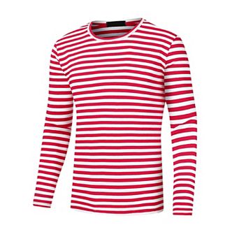 Striped T-shirt For Men's Casual Crew Neck Long Sleeves Basic Tee Tops