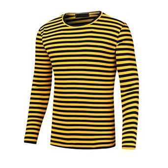 Striped T-shirt For Men's Casual Crew Neck Long Sleeves Basic Tee Tops