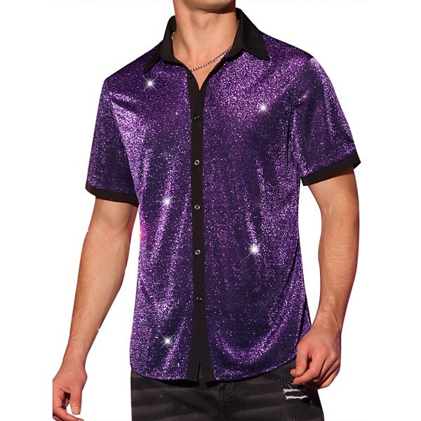 Sheer Mesh Shirts For Men's See Through Short Sleeves Party Club Shiny ...