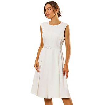 Women's Sleeveless Dress Zip Up Belted Fit & Flare Work Dresses