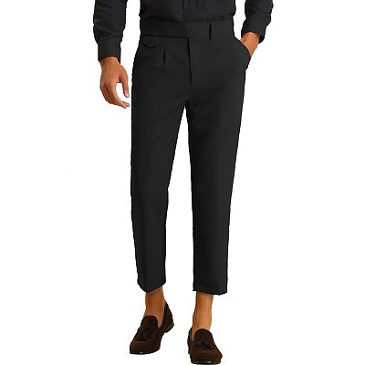 Men's Pleated Front Slim Fit Solid Business Cropped Dress Pants