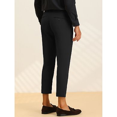 Men's Pleated Front Slim Fit Solid Business Cropped Dress Pants