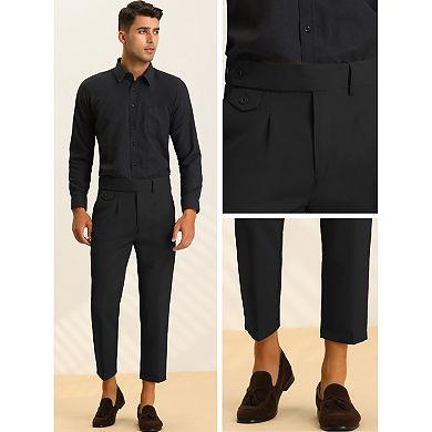 Men's Pleated Front Slim Fit Solid Business Cropped Dress Pants