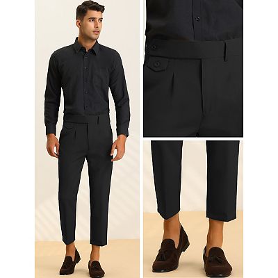 Men's Pleated Front Slim Fit Solid Business Cropped Dress Pants