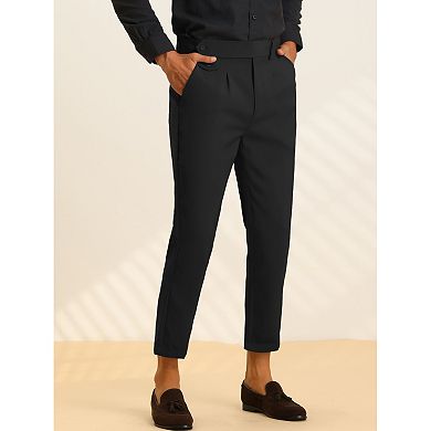 Men's Pleated Front Slim Fit Solid Business Cropped Dress Pants