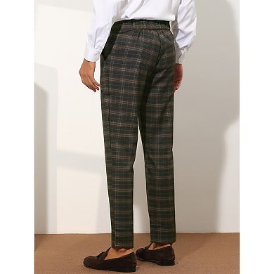 Plaid Pants For Men's Flat Front Straight Fit Checked Trouser