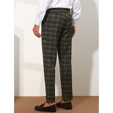 Plaid Pants for Men's Flat Front Straight Fit Checked Trouser