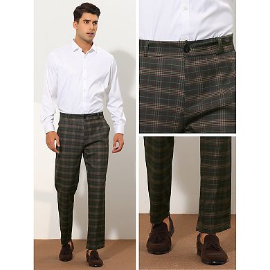 Plaid Pants for Men's Flat Front Straight Fit Checked Trouser