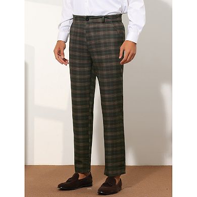 Plaid Pants for Men's Flat Front Straight Fit Checked Trouser
