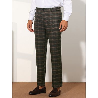 Plaid Pants For Men's Flat Front Straight Fit Checked Trouser