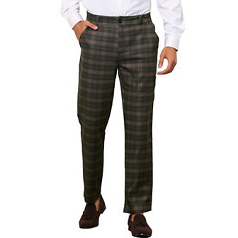 Plaid Pants for Men's Flat Front Straight Fit Checked Trouser