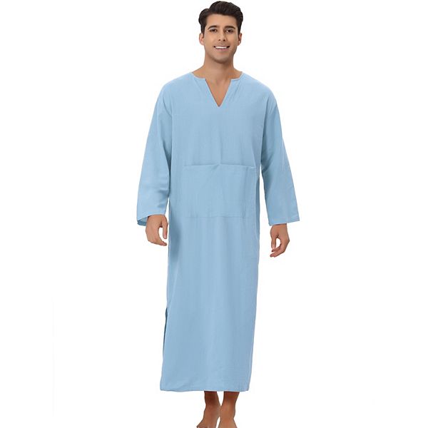 Men Woolen Nightgown Dressing Gown Sleep And Lounge Wear With Kashmiri Embroidery Free Size - Beige8