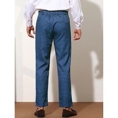 Houndstooth Pattern Pants For Men's Slim Fit Business Plaid Dress Trousers