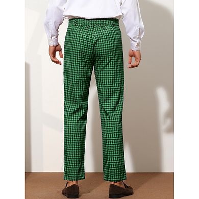 Houndstooth Pattern Pants for Men's Slim Fit Business Plaid Dress Trousers