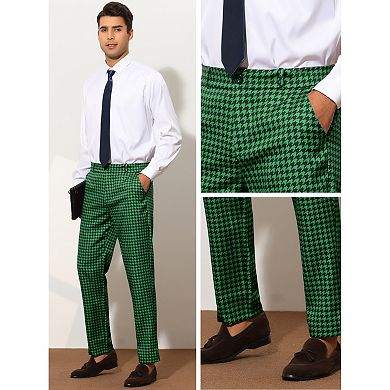 Houndstooth Pattern Pants for Men's Slim Fit Business Plaid Dress Trousers