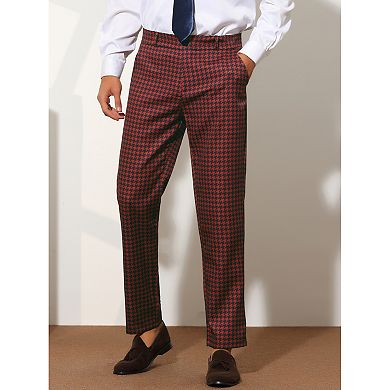 Houndstooth Pattern Pants For Men's Slim Fit Business Plaid Dress Trousers