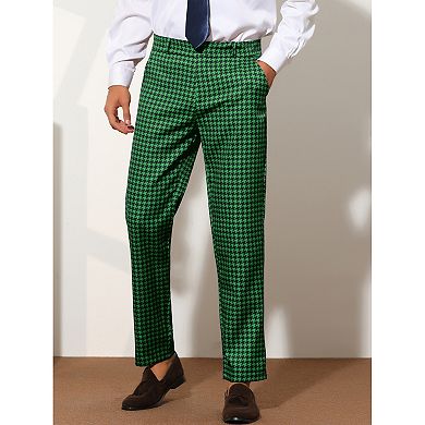 Houndstooth Pattern Pants for Men's Slim Fit Business Plaid Dress Trousers