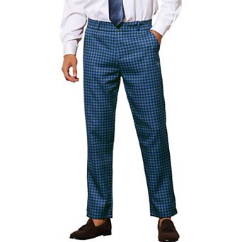 Houndstooth Pattern Pants For Men's Slim Fit Business Plaid Dress Trousers