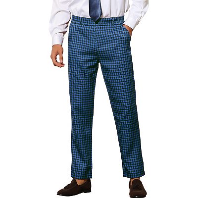 Houndstooth Pattern Pants for Men's Slim Fit Business Plaid Dress Trousers
