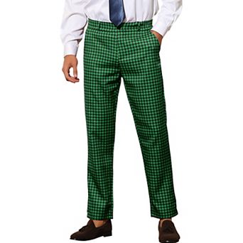 Houndstooth Pattern Pants For Men's Slim Fit Business Plaid Dress Trousers