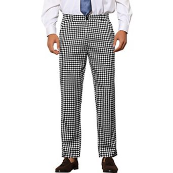 Houndstooth Pattern Pants For Men's Slim Fit Business Plaid Dress Trousers