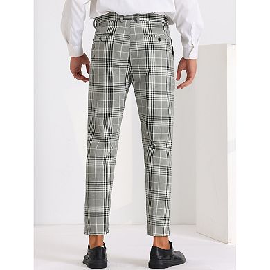 Checked Dress Pants For Men's Expandable Waist Pleated Formal Plaid Pants