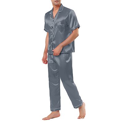 Men's Pajamas Classic Satin Short Sleeves Button Down Pajama Sets