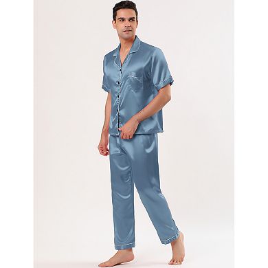 Men's Pajamas Classic Satin Short Sleeves Button Down Pajama Sets