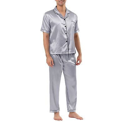 Men's Pajamas Classic Satin Short Sleeves Button Down Pajama Sets