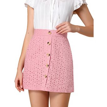 Women's Mini Skirt Button Decor Elastic Waist Embroidered A-line Skirts