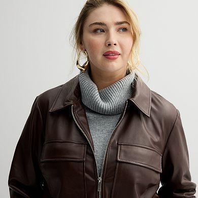 Plus Size Nine West Patch Pocket Cropped Jacket