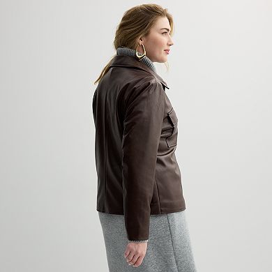 Plus Size Nine West Patch Pocket Cropped Jacket