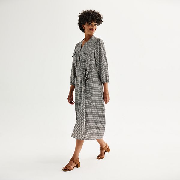 Women's Croft & Barrow® Y-Neck Maxi Shirtdress - Brown Oval Geo (X SMALL)