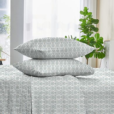 Patina Vie Maison Percale Vintage Printed Bed Sheet Set with Pillowcases