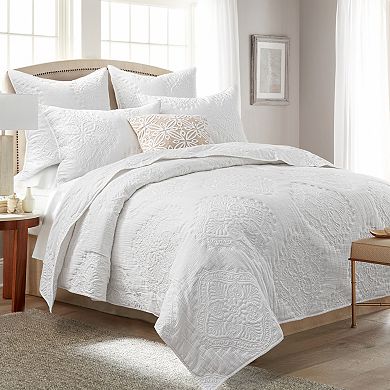 Levtex Home Muslin Stitch White Quilt Set or Euro Sham Set