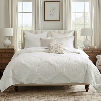 Levtex Home Muslin Stitch White Quilt Set or Euro Sham Set