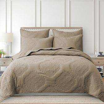 Levtex Home Muslin Stitch White Quilt Set or Euro Sham Set
