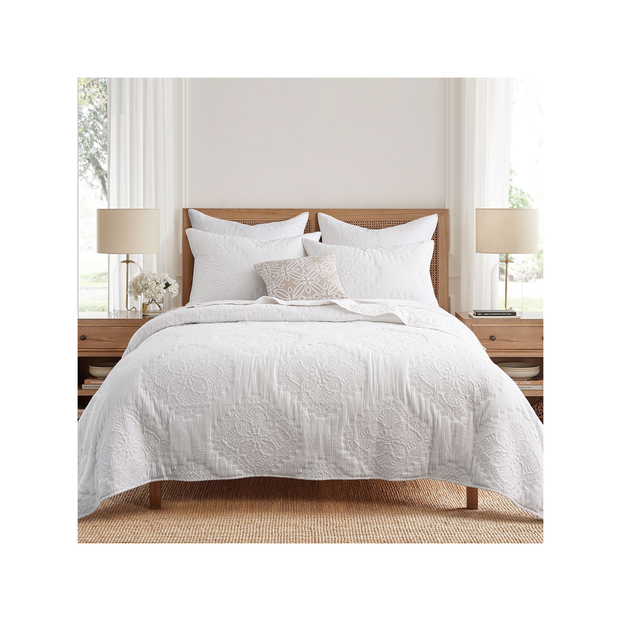 Levtex Home Muslin Stitch White Quilt Set or Euro Sham Set