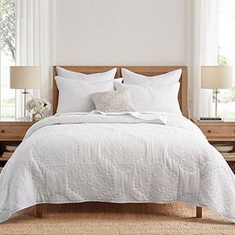 Levtex Home Muslin Stitch White Quilt Set or Euro Sham Set