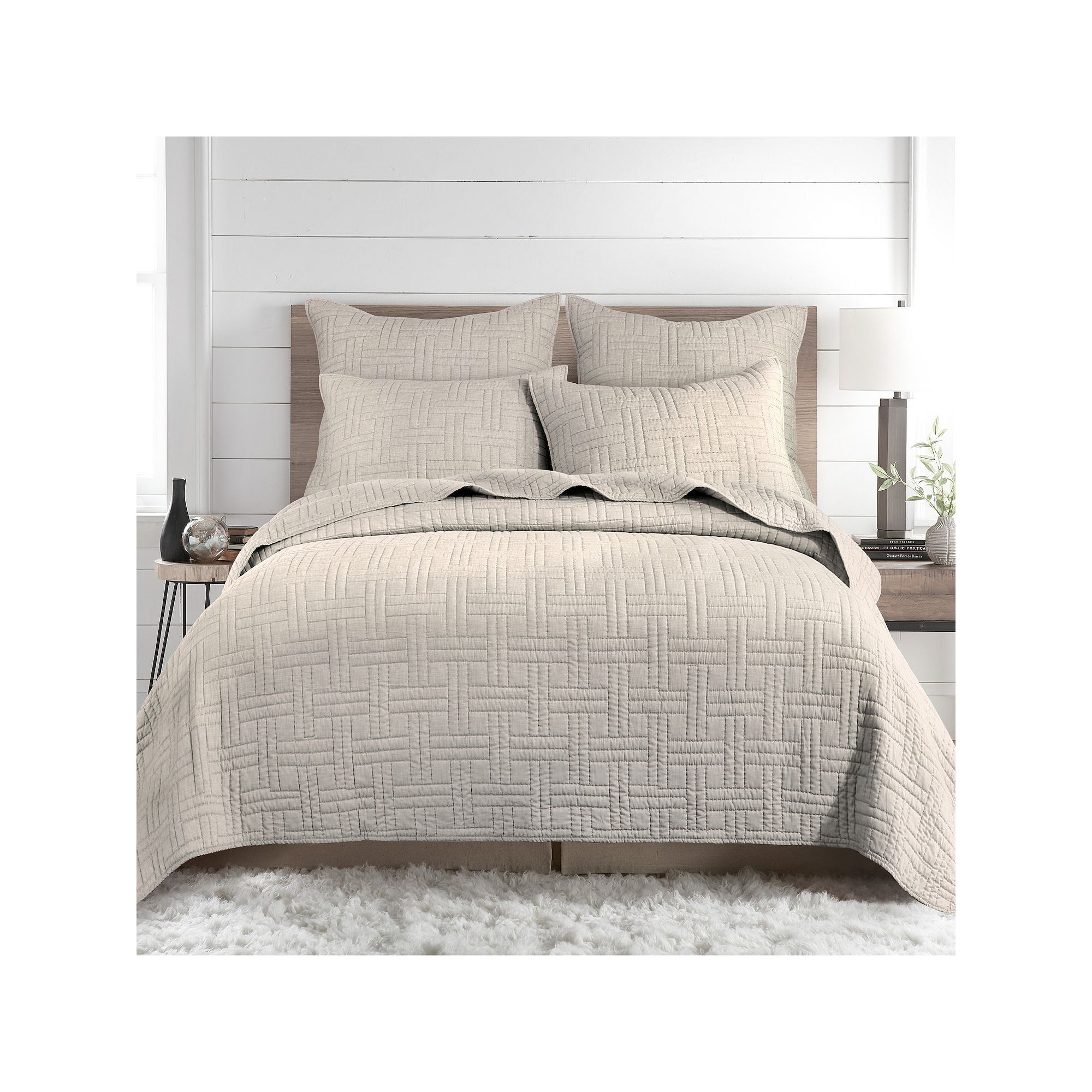 Levtex Home Melange Stitch Natural Quilt Set or Euro Sham Set, Beige Khaki