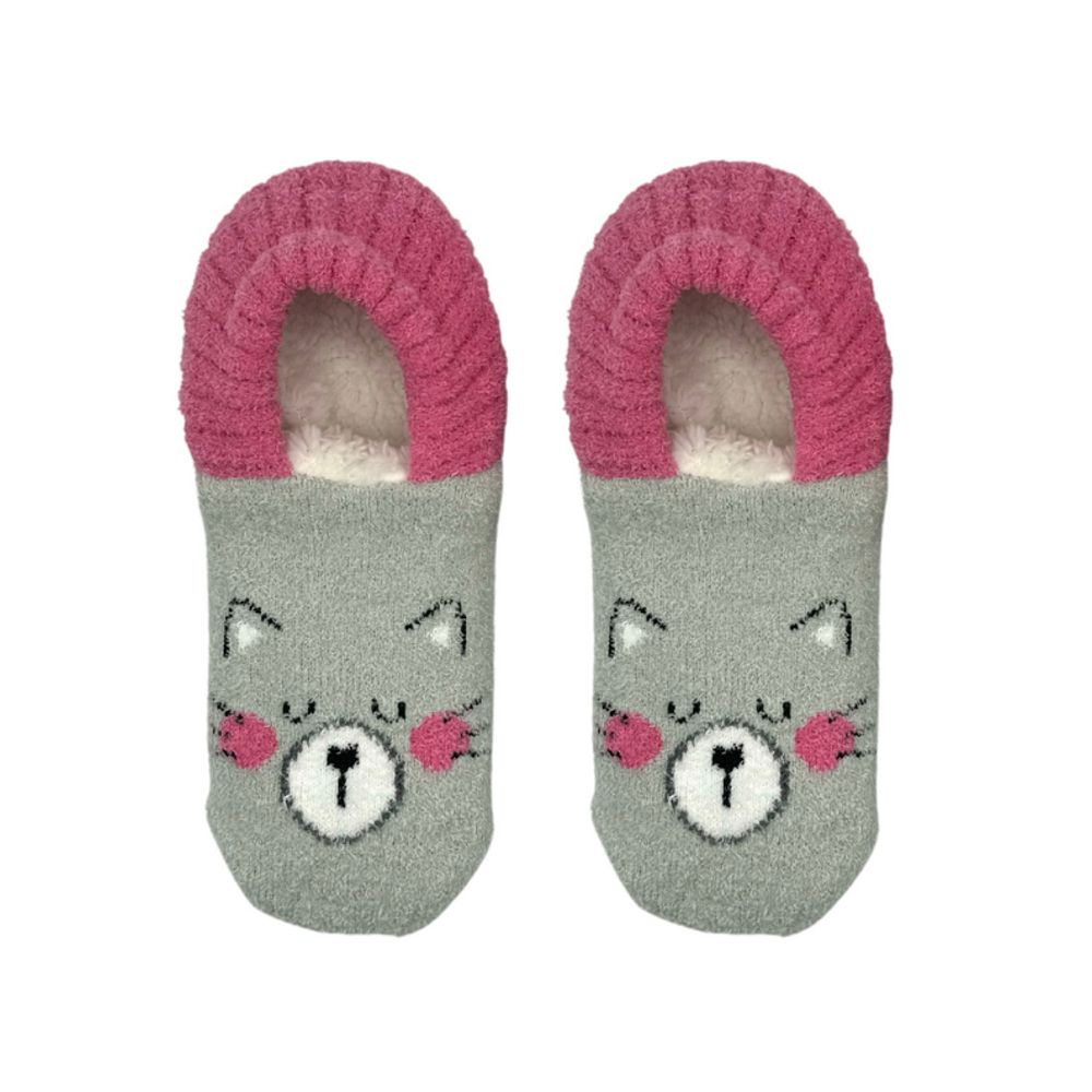 Girls Fuzzy Babba Kitty Flex Back Cozy Slipper Socks