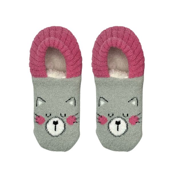 Girls Fuzzy Babba Kitty Flex Back Cozy Slipper Socks Girl s Size Medium Large