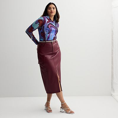 Women s INTEMPO Pleather Midi Skirt