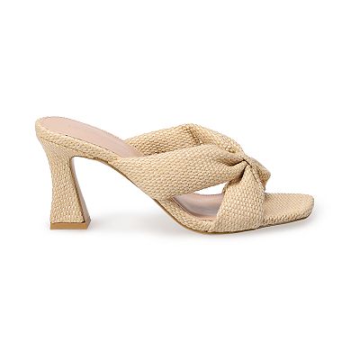 WOVEN SLIDE IN RAFFIA AND RUBY RED LAMBSKIN