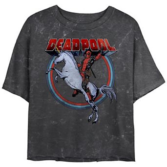 Juniors' Deadpool Unicorn Ride Cropped Graphic Tee