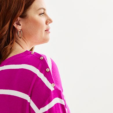 Plus Size Sonoma Goods For Life Cozy Boatneck Striped Pullover Sweater