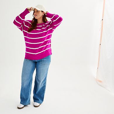 Plus Size Sonoma Goods For Life Cozy Boatneck Striped Pullover Sweater